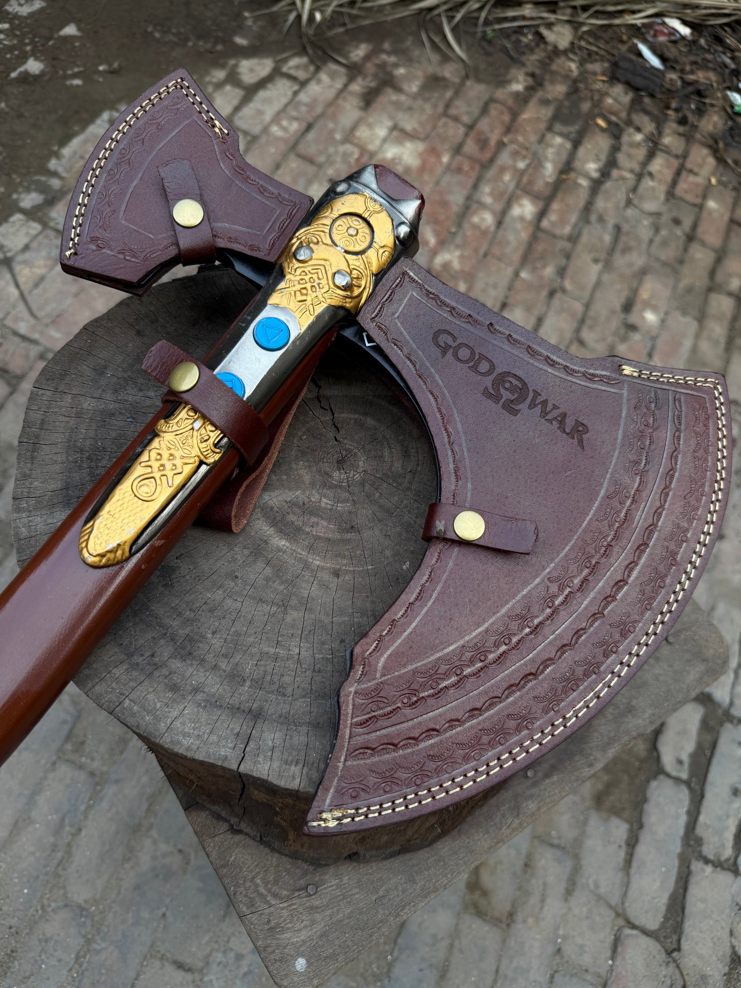 Hand-Forged Viking Double-Bit Fantasy Display Axe with Engraved Head