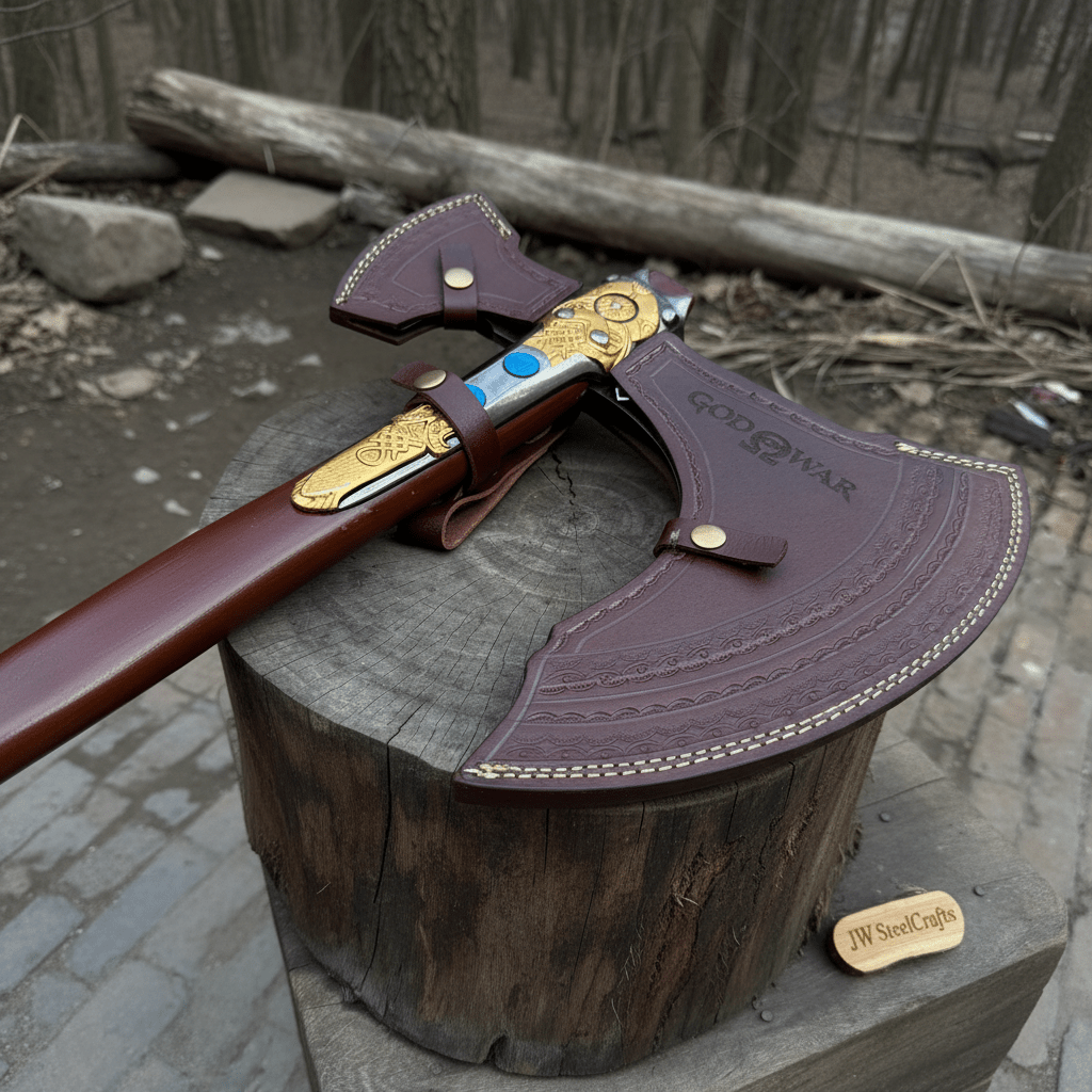 Hand-Forged Viking Double-Bit Fantasy Display Axe with Engraved Head