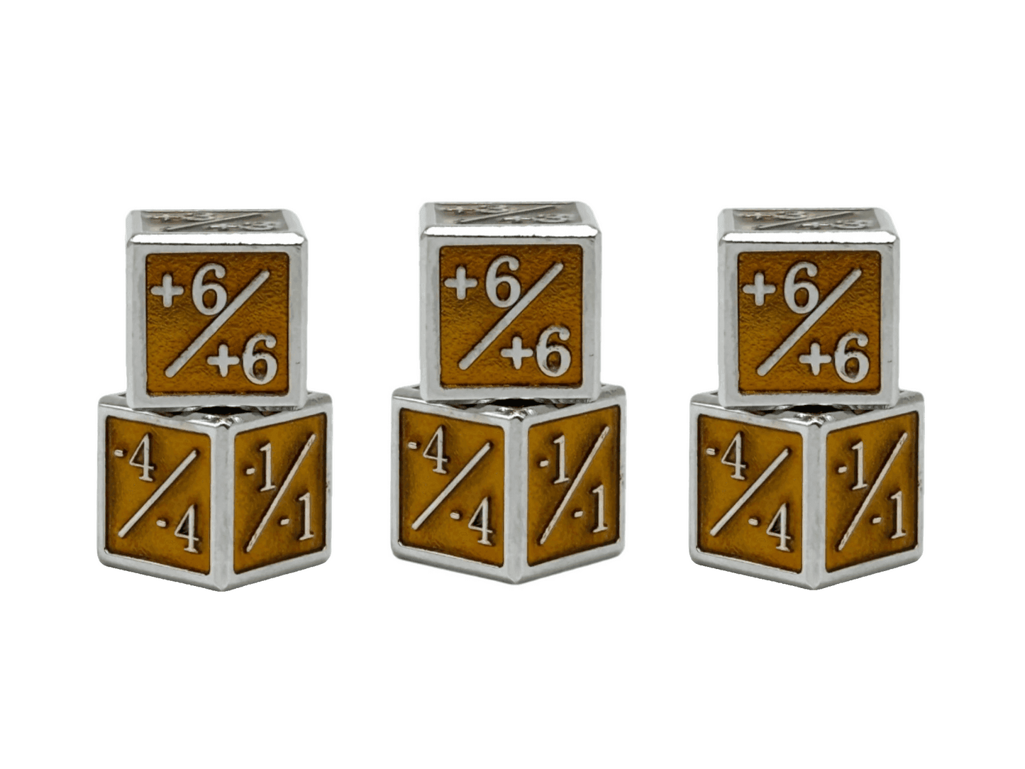 1/+1 & -1/-1 D6 Yellow Pack of 6 CCG Metal Dice - 