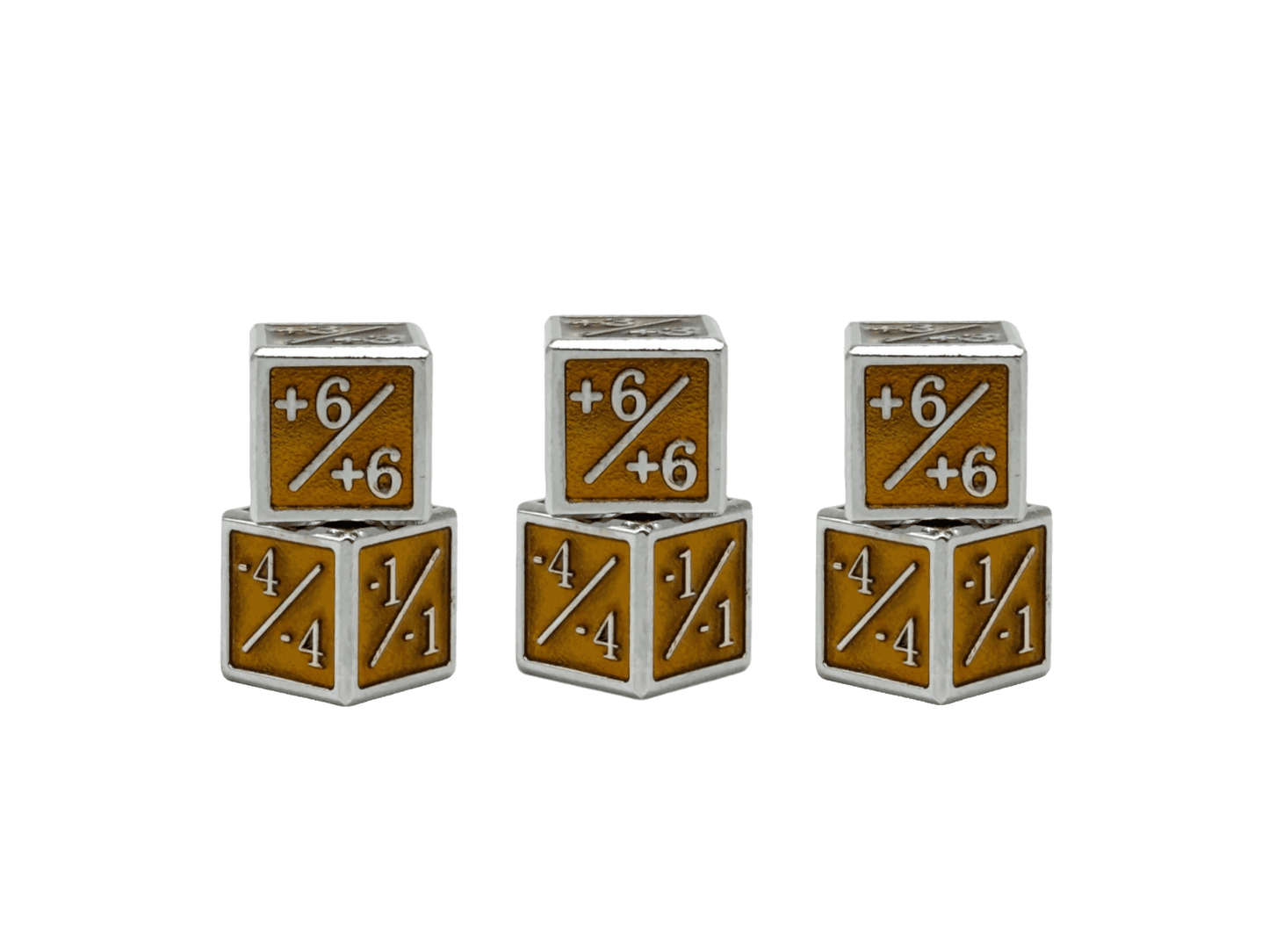 1/+1 & -1/-1 D6 Yellow Pack of 6 CCG Metal Dice - 