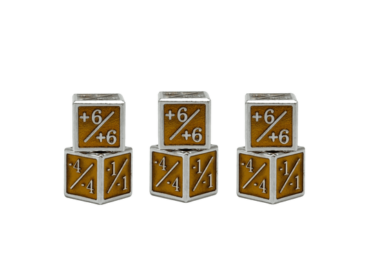 1/+1 & -1/-1 D6 Yellow Pack of 6 CCG Metal Dice - 