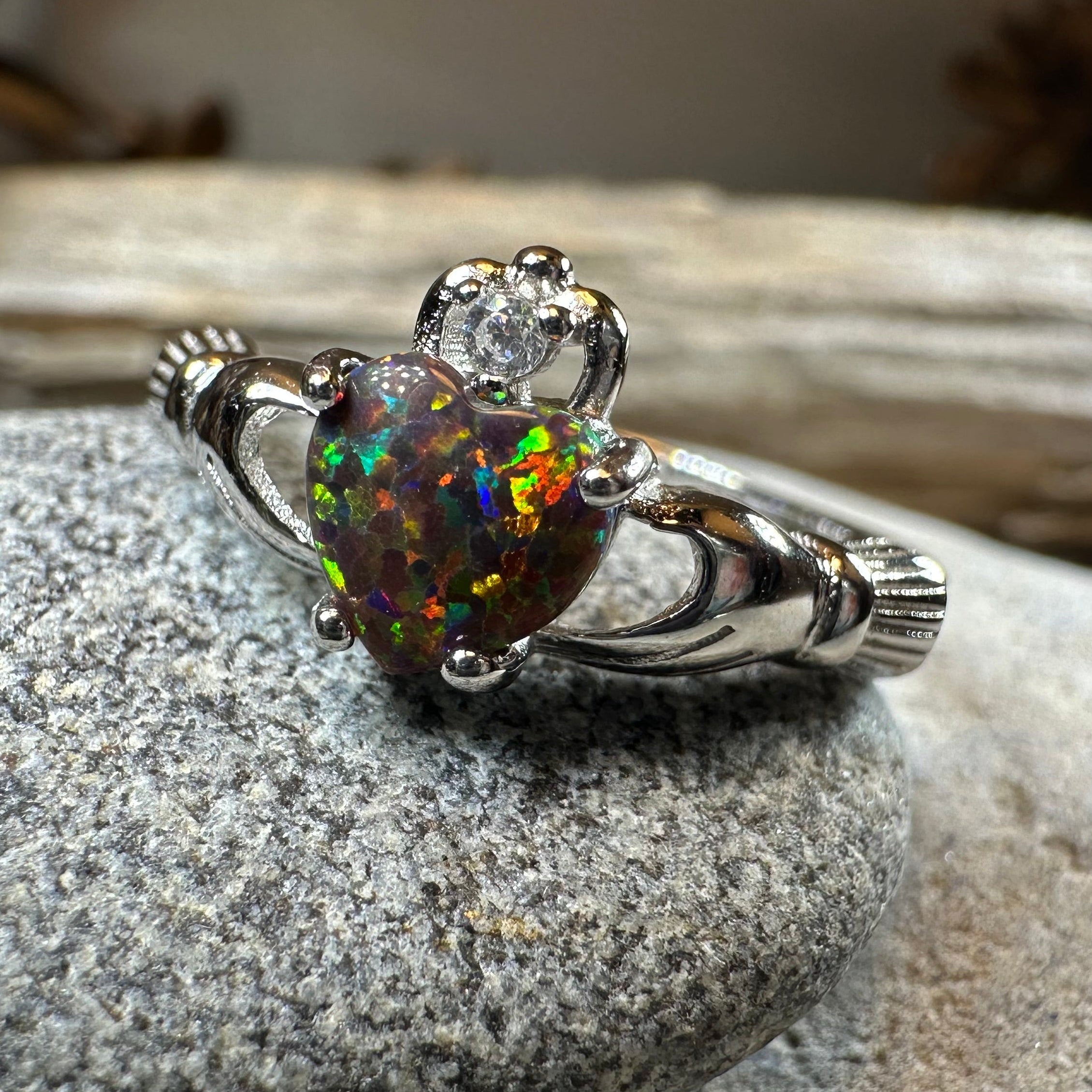 Black Opal Claddagh Ring