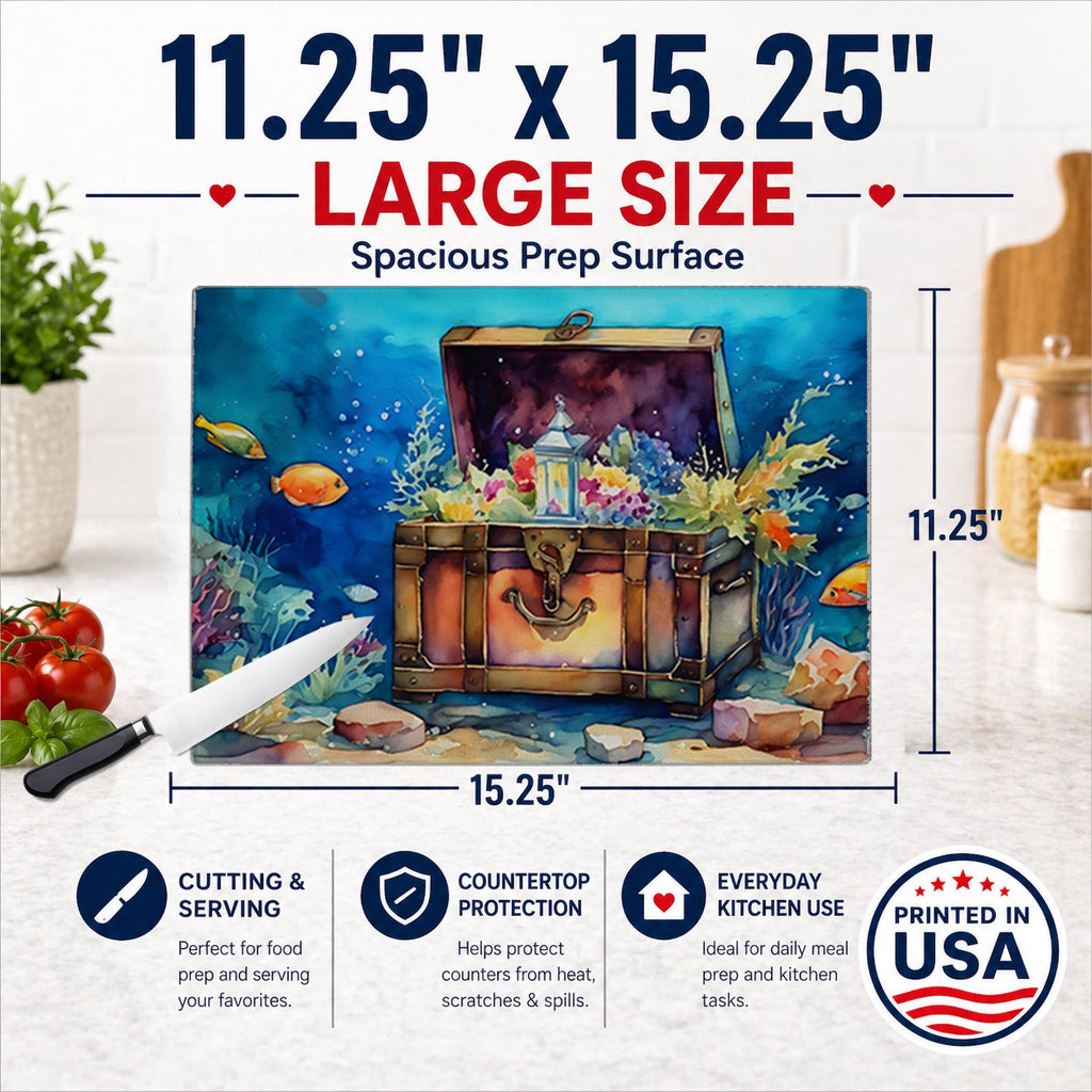 Treasure Chest Glass Cutting Board Large