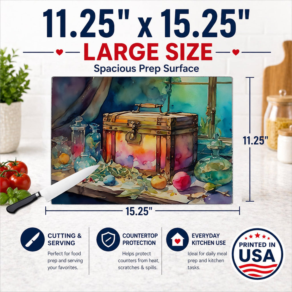 Treasure Chest Glass Cutting Board Large
