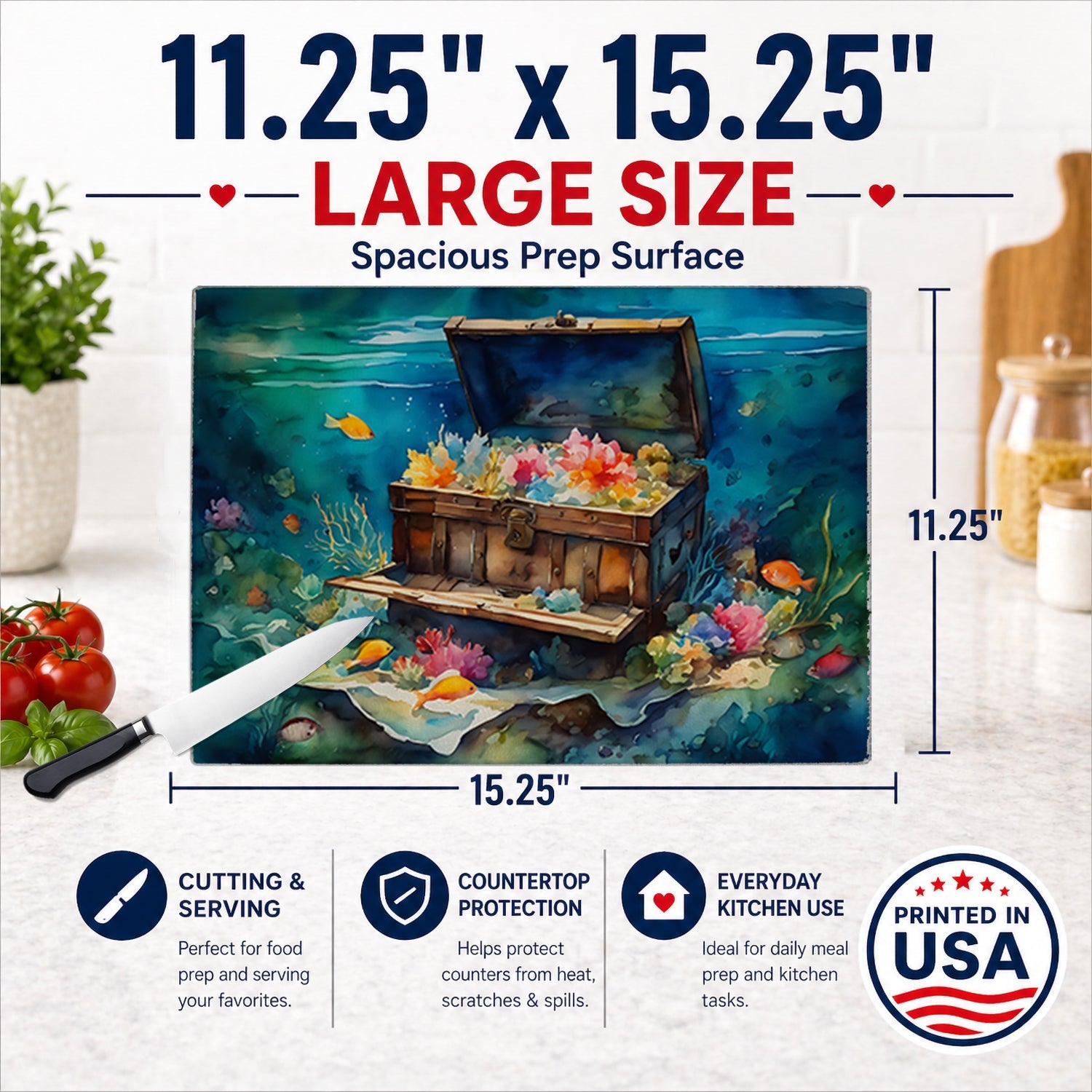 Treasure Chest Glass Cutting Board Large