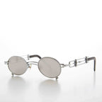 Small Oval Steampunk Vintage Sunglass - Darius - Silver