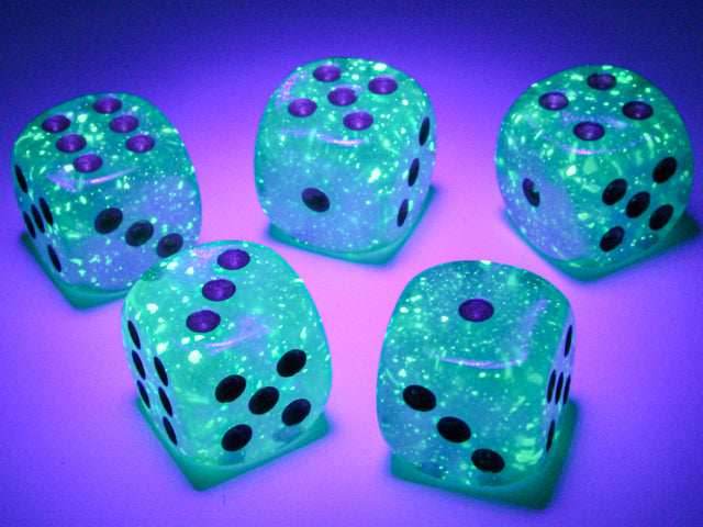 Borealis Teal/gold 7-Dice / 16mm / 12mm / 30mm Luminary - 7-Dice