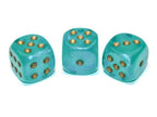Borealis Teal/gold 7-Dice / 16mm / 12mm / 30mm Luminary - (1) 16mm Die