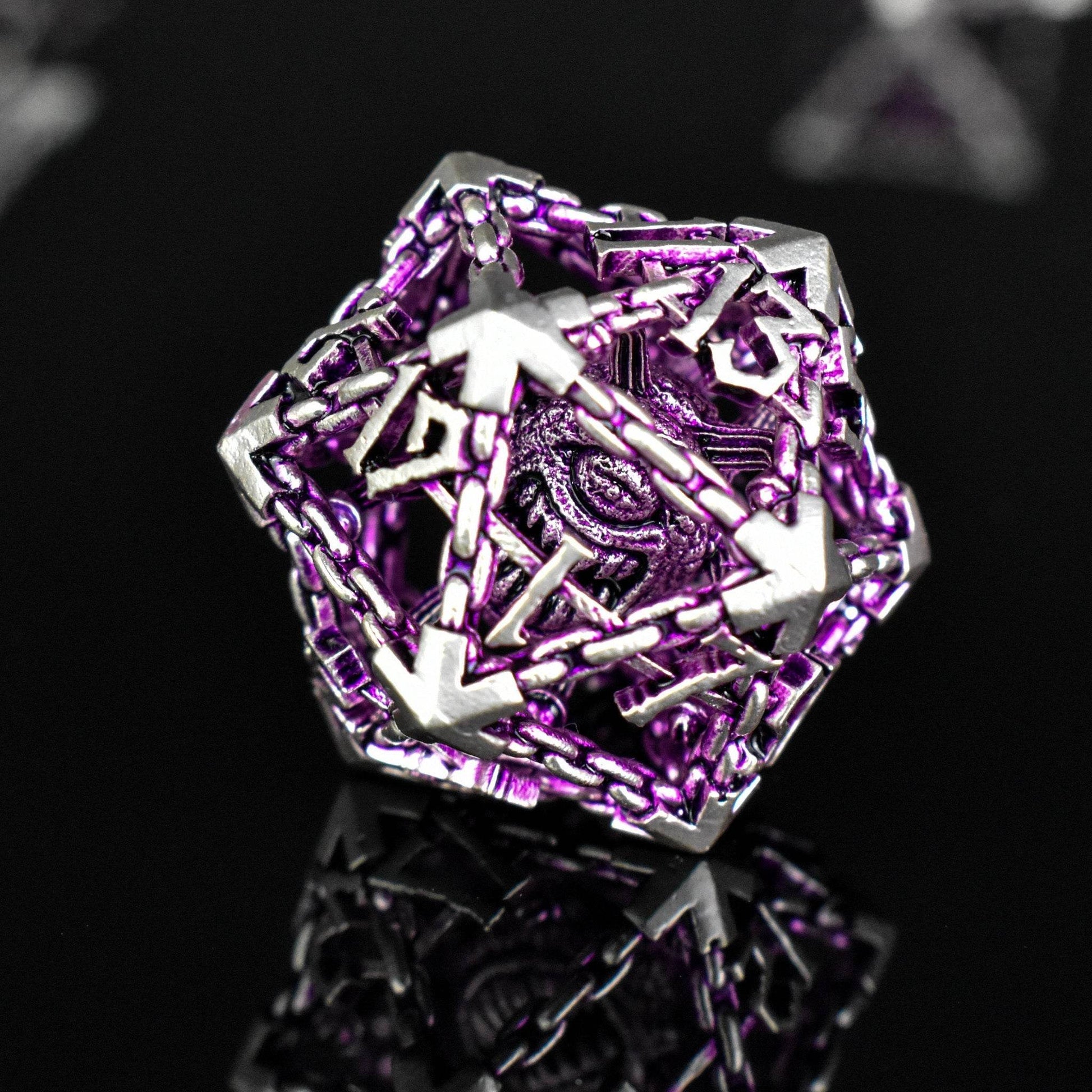 Beholder's Gates Hollow Metal Dice Set - Purple and Silver - 