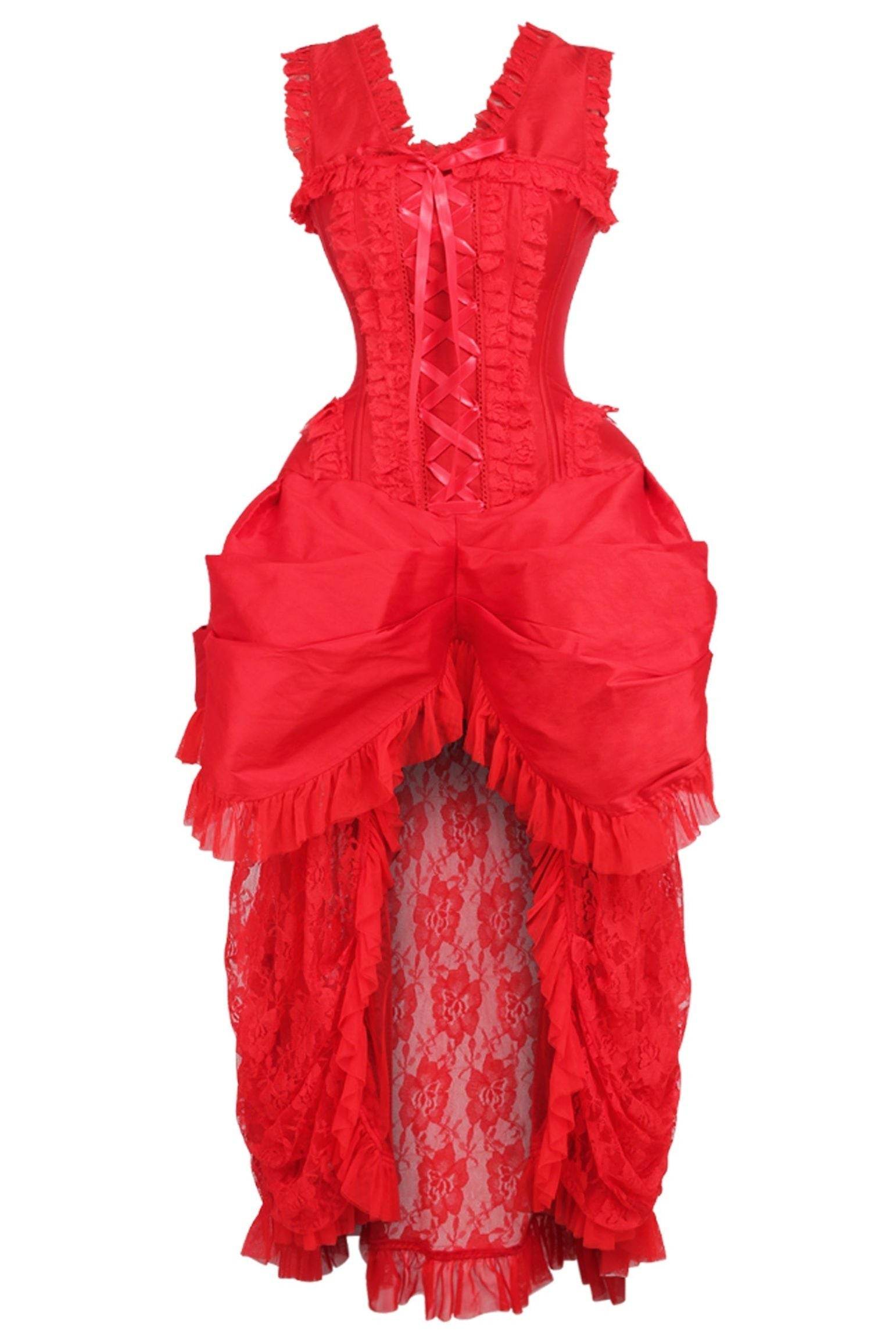 Top Drawer Steel Boned Red Lace Victorian Bustle Corset Dress - Small