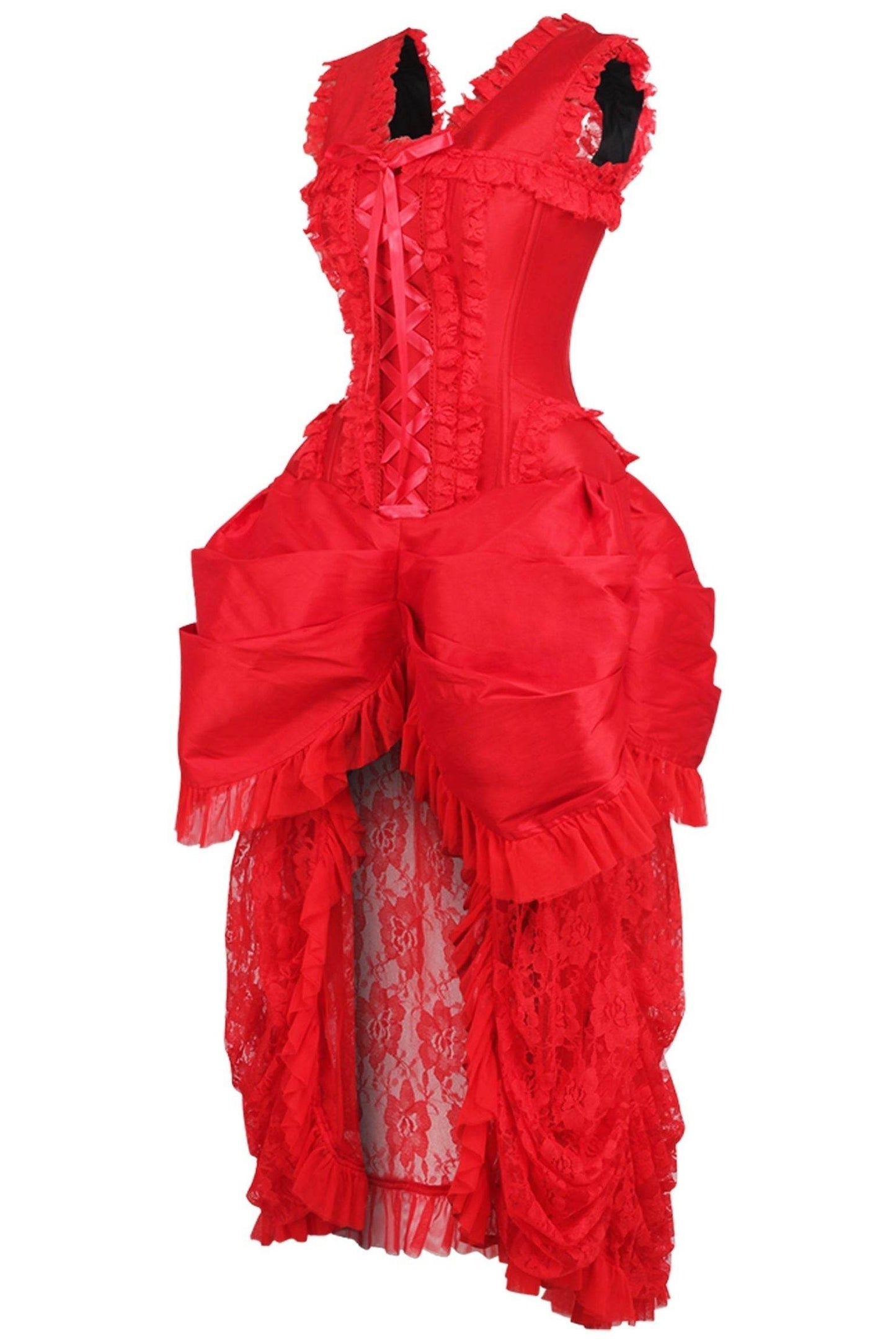 Top Drawer Steel Boned Red Lace Victorian Bustle Corset Dress - Small
