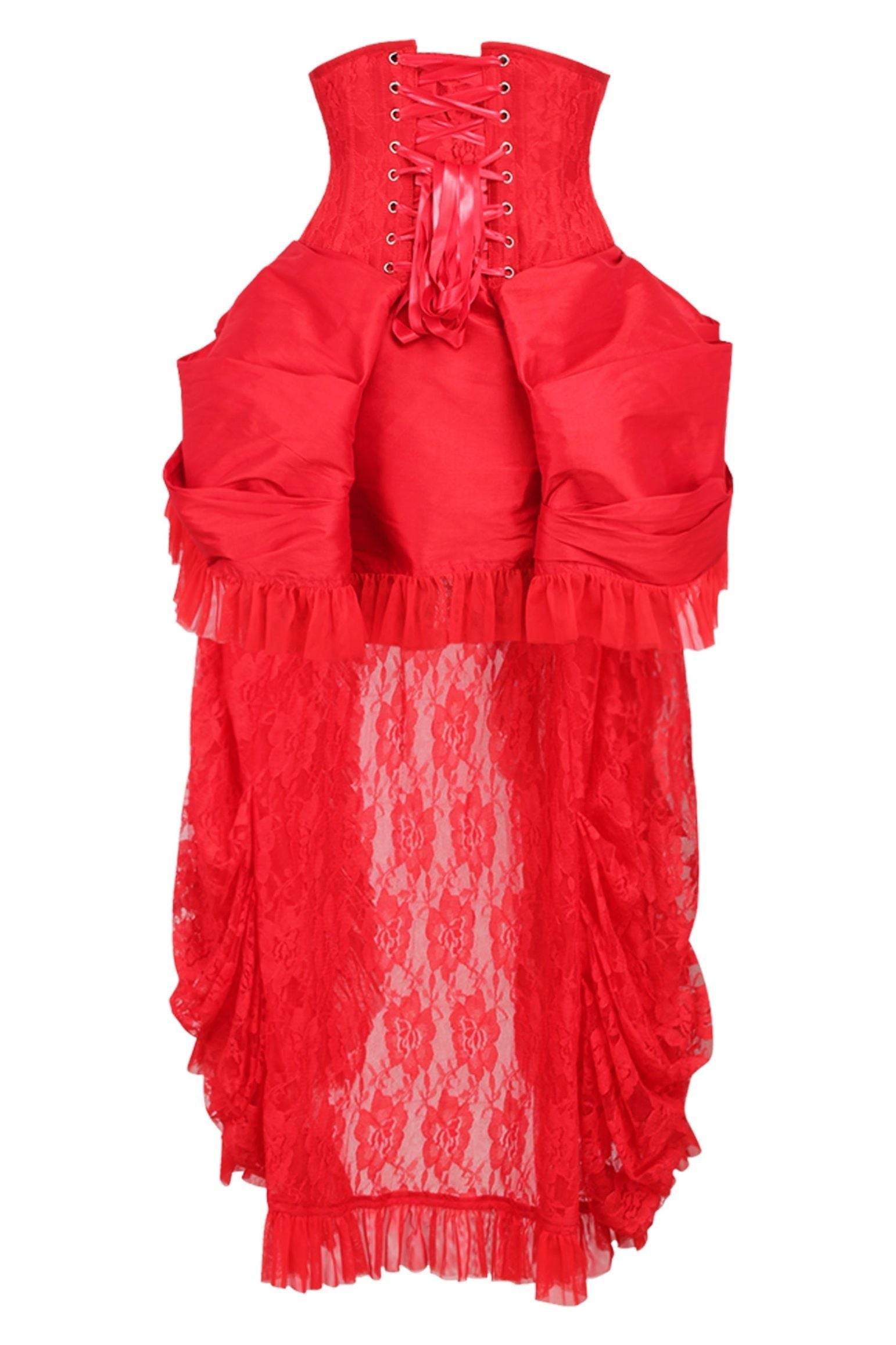 Top Drawer Steel Boned Red Lace Victorian Bustle Underbust Corset Dress - Small