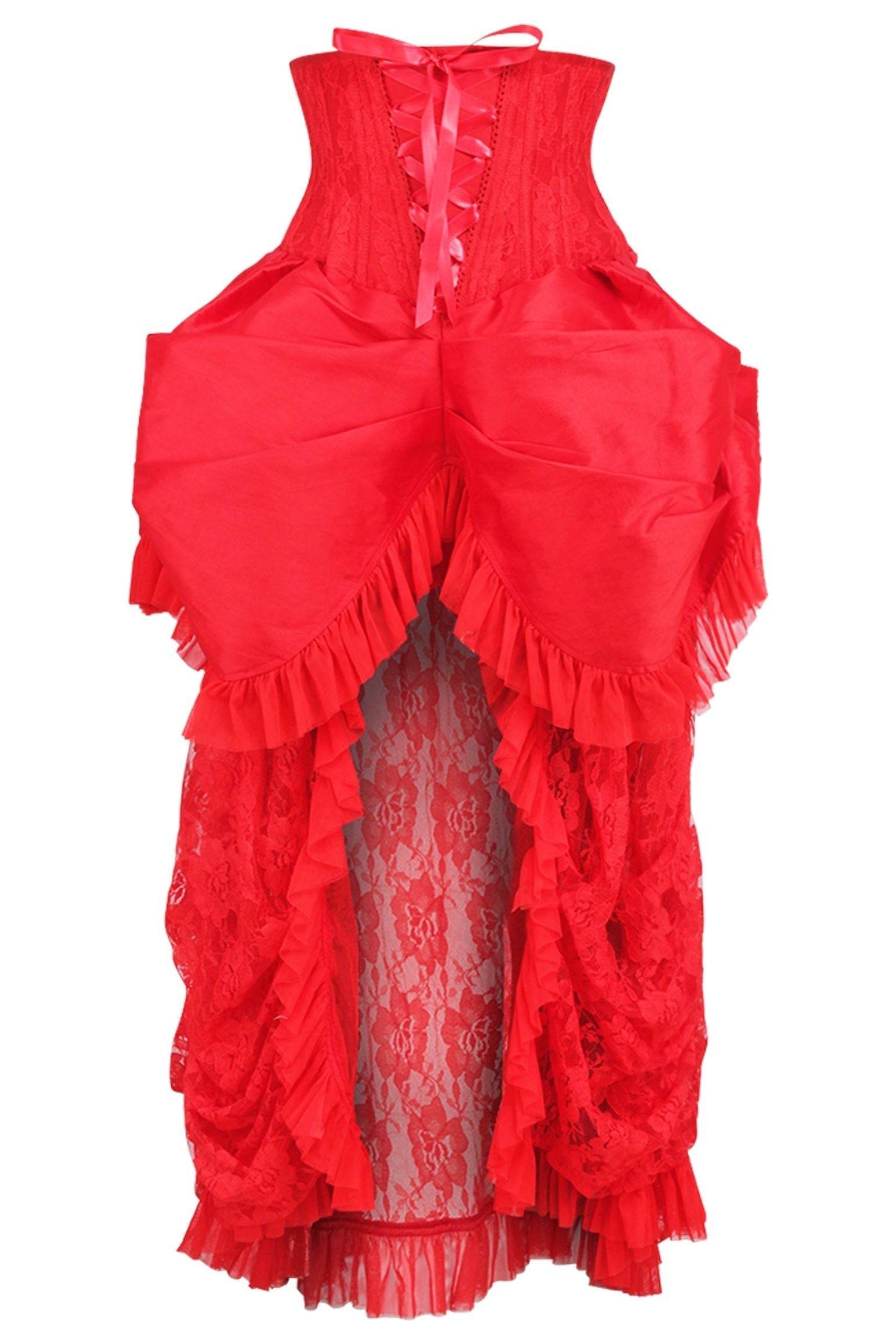 Top Drawer Steel Boned Red Lace Victorian Bustle Underbust Corset Dress - Small