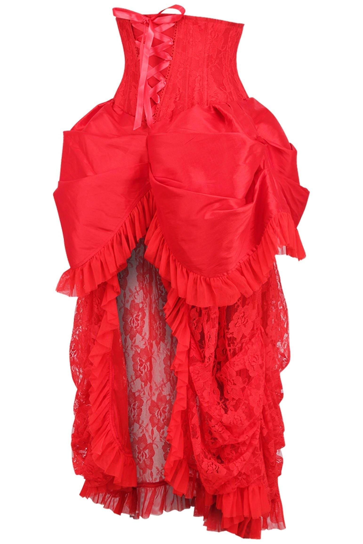 Top Drawer Steel Boned Red Lace Victorian Bustle Underbust Corset Dress - Small