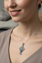 Irish Love Shamrock Claddagh Cross Necklace