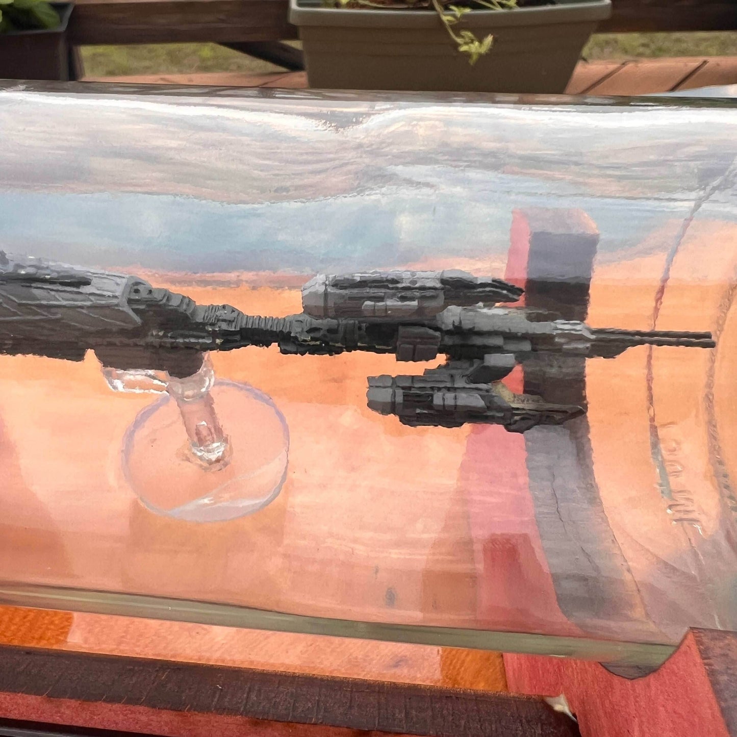 Star Wars Separatist Recusant Destroyer in a Wine Bottle - With Stand