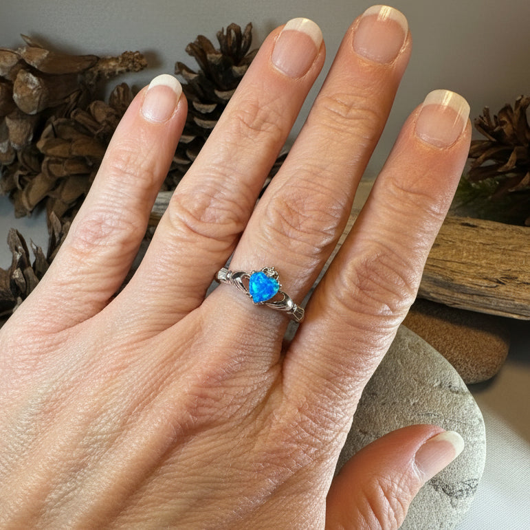 Erline Claddagh Blue Opal Ring