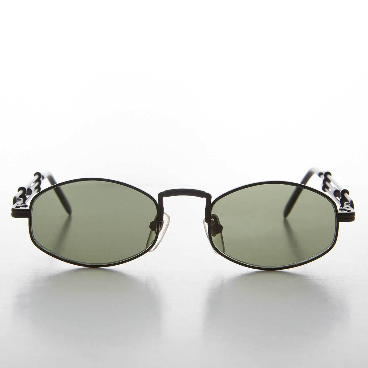 Polygon Spectacle Steampunk Vintage Sunglass - Deryn - Black / Green Lens