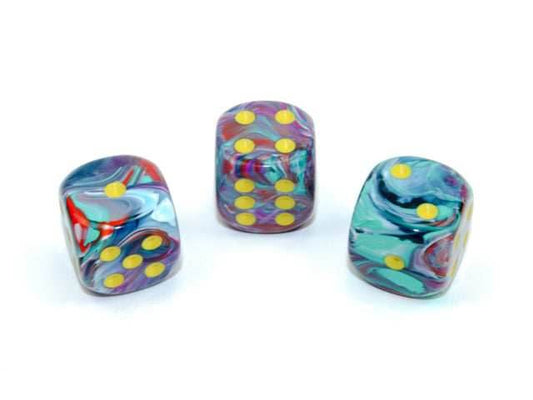 Festive® 16mm w/pips Mosaic/yellow d6 (sold per die) - 