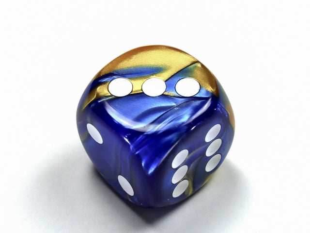 Gemini® 30mm w/pips Blue-Gold/white d6 Dice (sold per die) - 