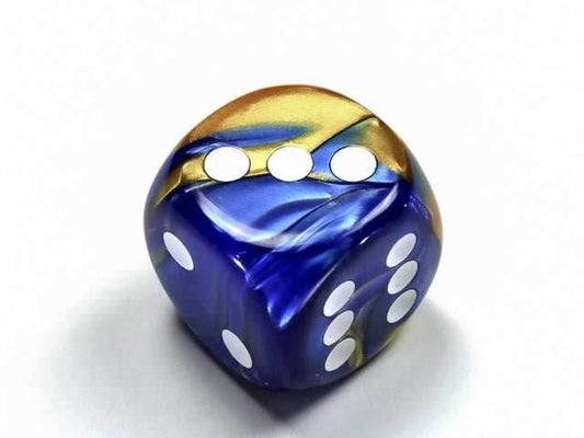 Gemini® 30mm w/pips Blue-Gold/white d6 Dice (sold per die) - 