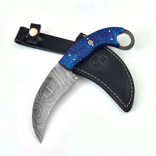 Azure Monster Fixed Blade Damascus Karambit Knife-0