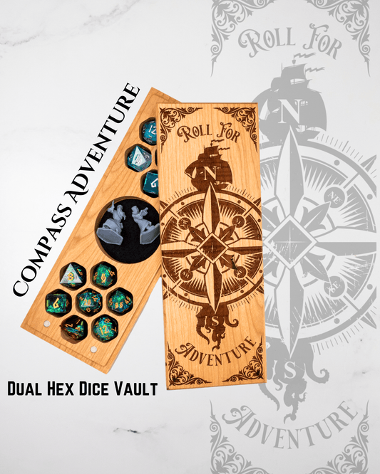Compass Adventure | Engraved Dual Hex Dice Vault - Purpleheart