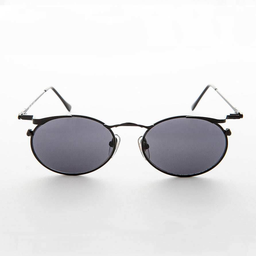 Oval Punk Grunge Steampunk Vintage Sunglass - Dieselgoth - Black / Gray Lens