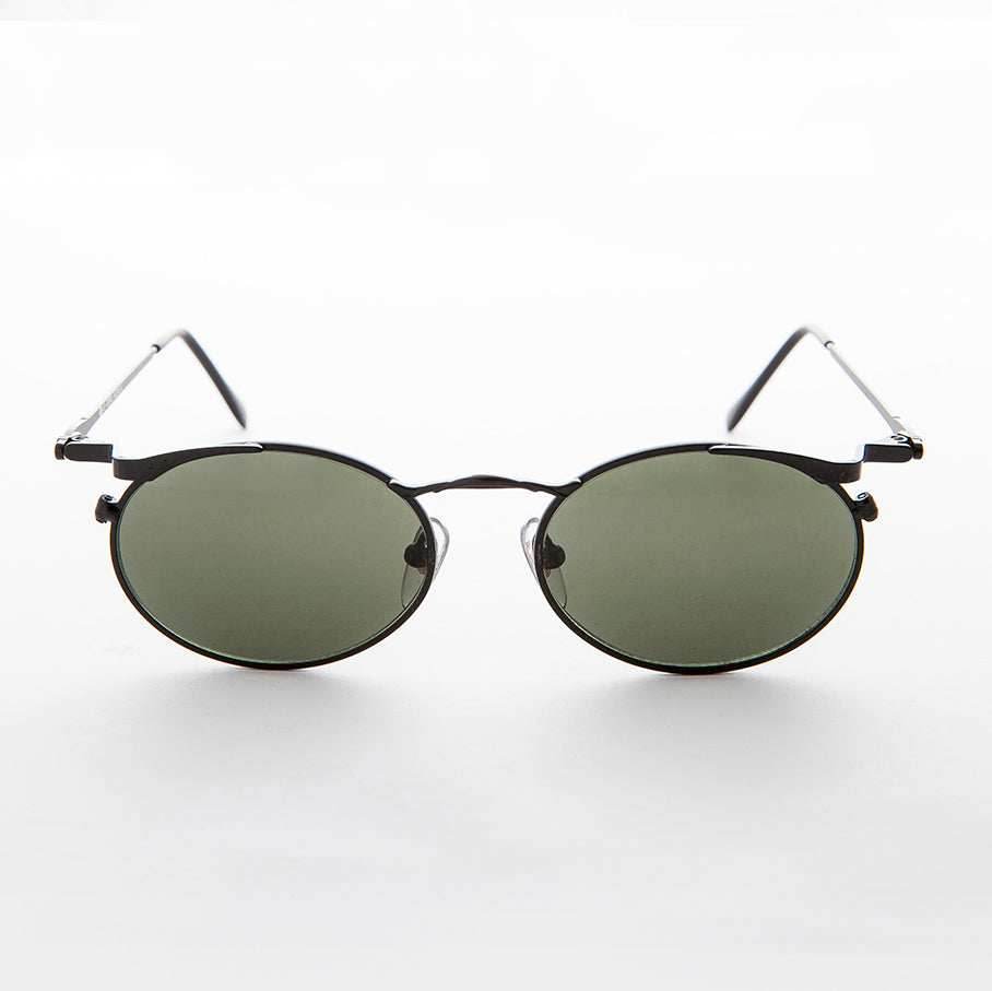 Oval Punk Grunge Steampunk Vintage Sunglass - Dieselgoth - Black / Green Lens