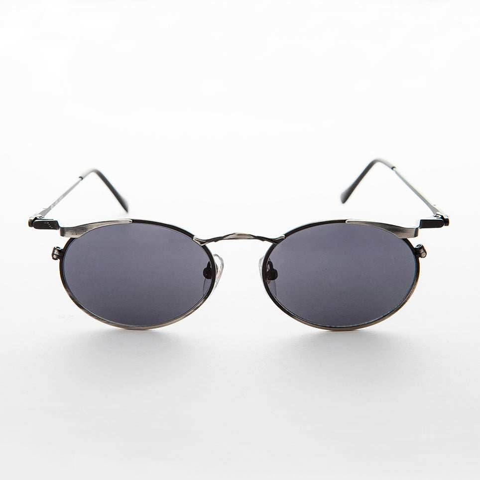 Oval Punk Grunge Steampunk Vintage Sunglass - Dieselgoth - Gunmetal / Gray Lens