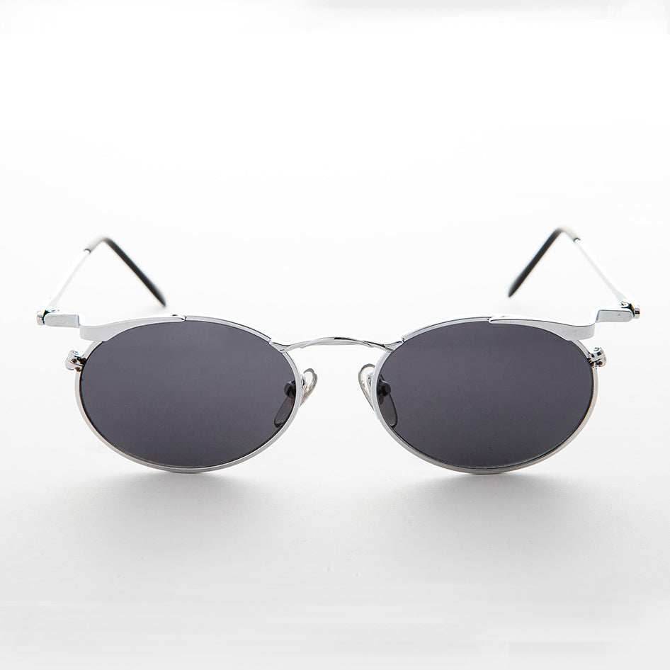 Oval Punk Grunge Steampunk Vintage Sunglass - Dieselgoth - Silver / Gray Lens