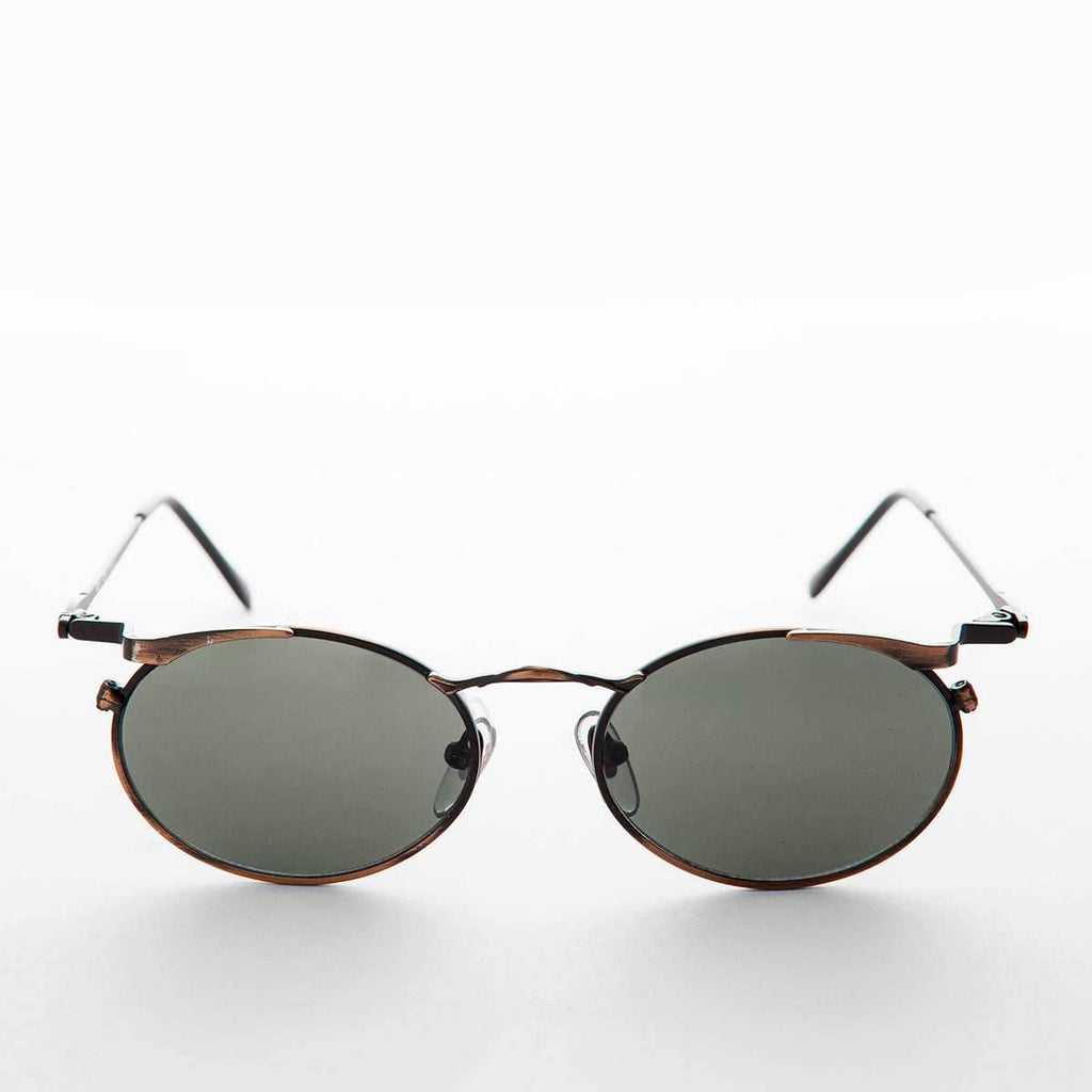 Oval Punk Grunge Steampunk Vintage Sunglass - Dieselgoth - Copper / Green Lens