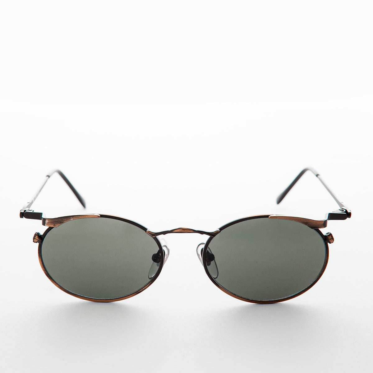 Oval Punk Grunge Steampunk Vintage Sunglass - Dieselgoth - Copper / Green Lens