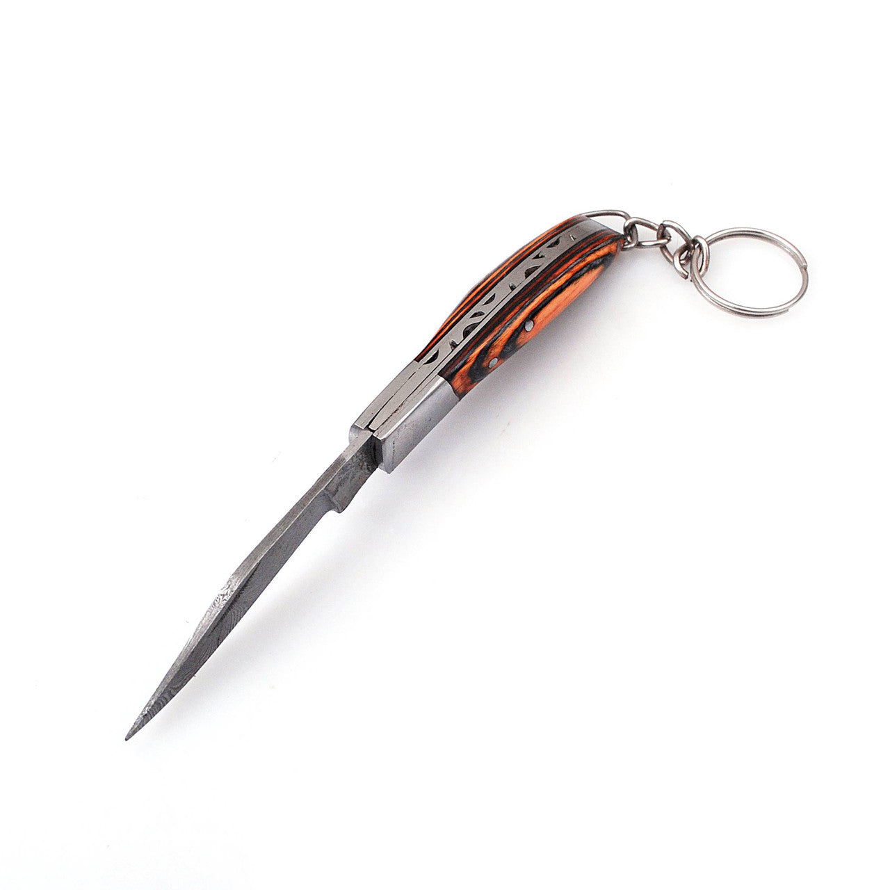 Miniature Damascus Steel Keychain Pocket Knife Wood Handle-1