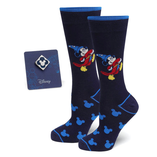 Disney Fantasia Mickey Mouse Navy Socks and Blue Lapel Pin Gift Set