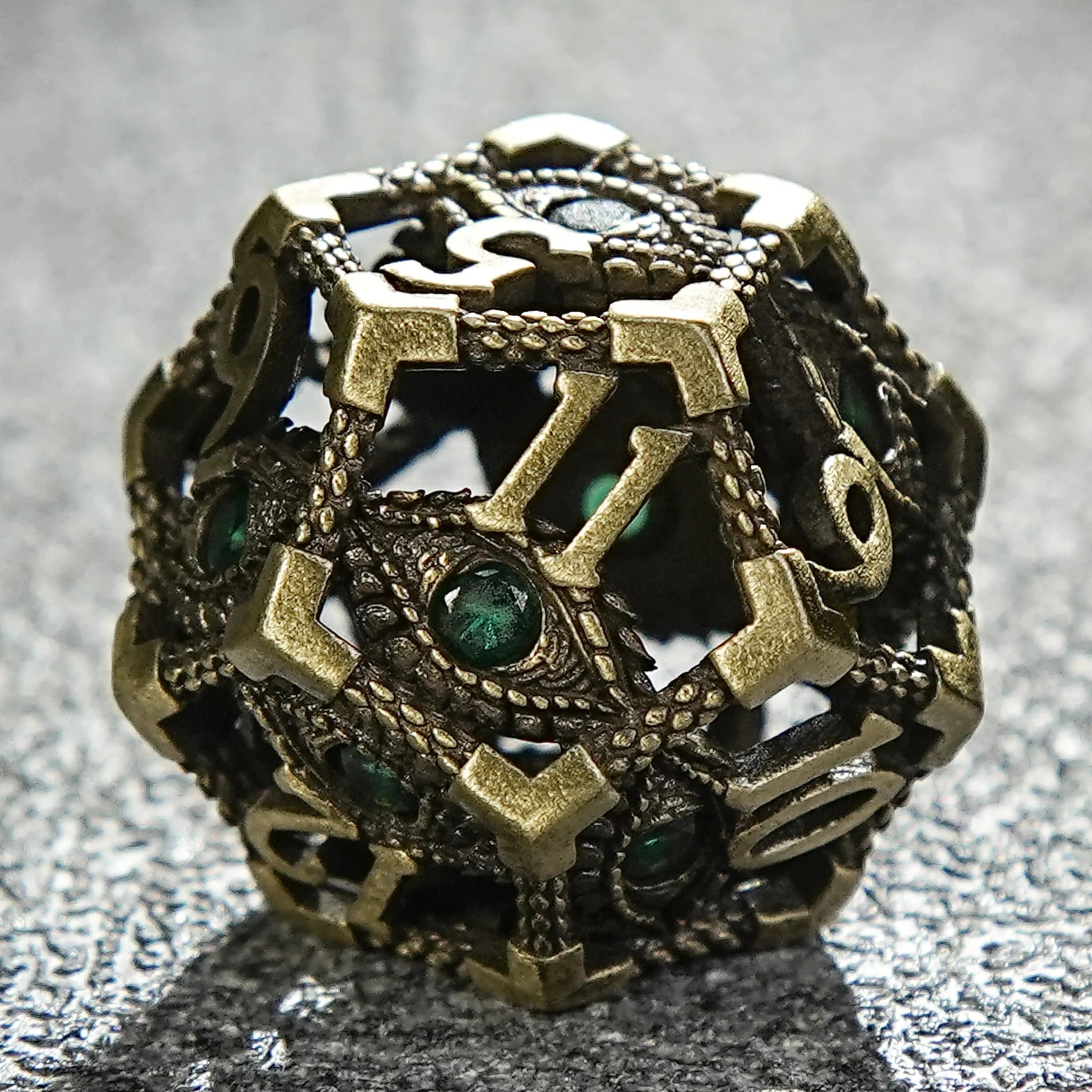 Bronze Emerald Dragon Eye Hollow Metal DND Dice Set