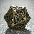 Bronze Emerald Dragon Eye Hollow Metal DND Dice Set