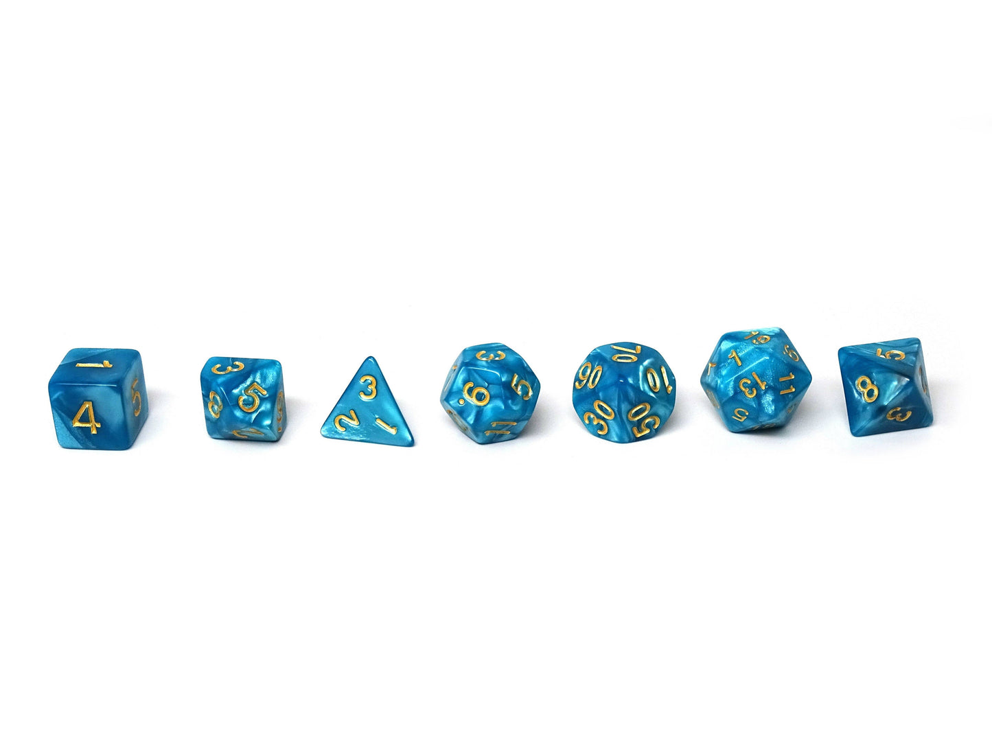 Cyan Marble Dice Collection - 7 Piece Set