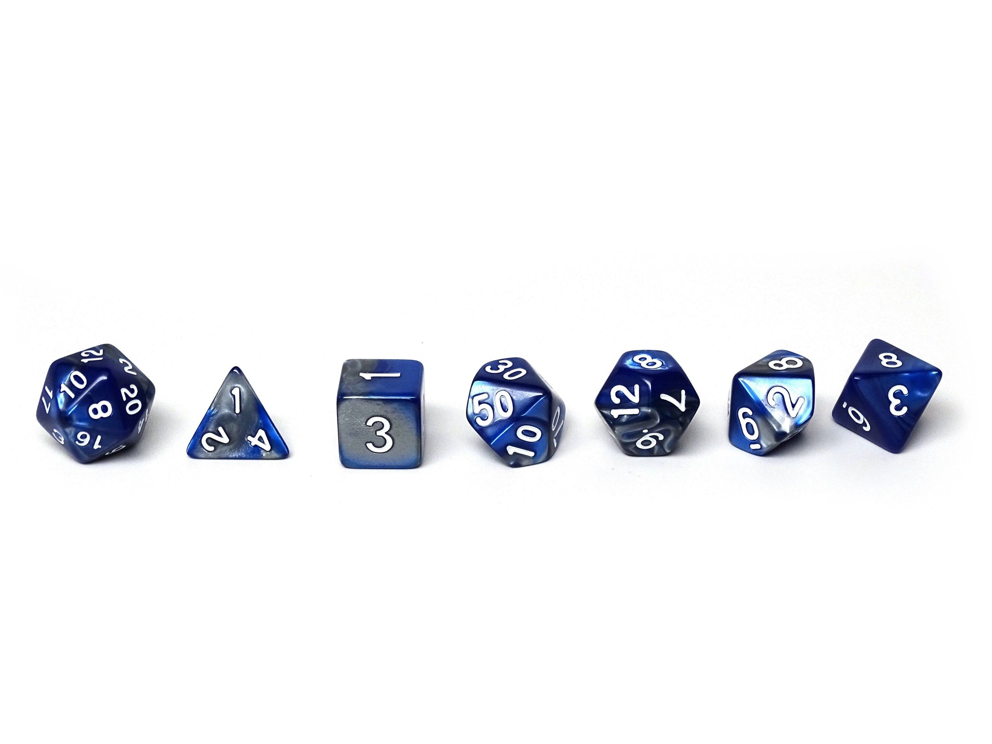 Blue and Silver Granite Dice Collection - 7 Piece Set