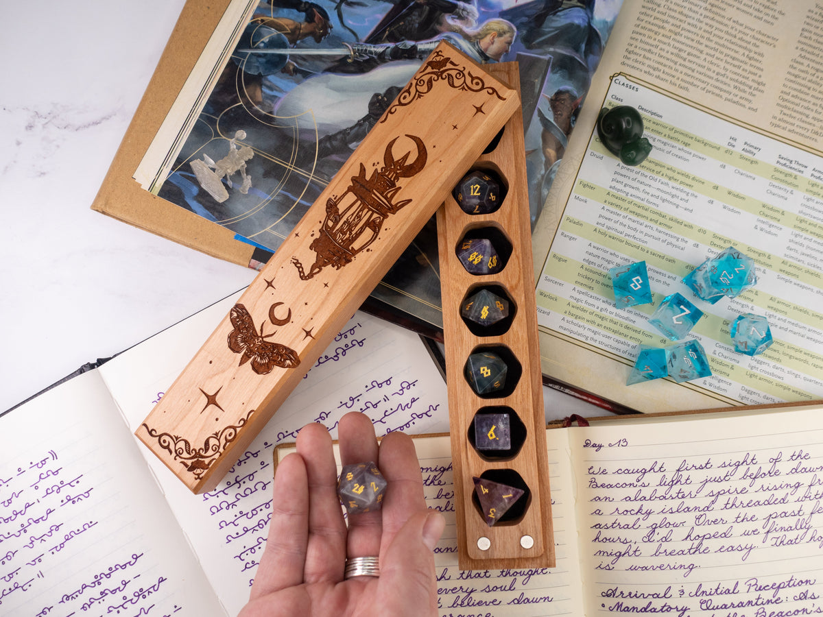 Gothic Moon Moth | Engraved Council of 7 Dice Vault