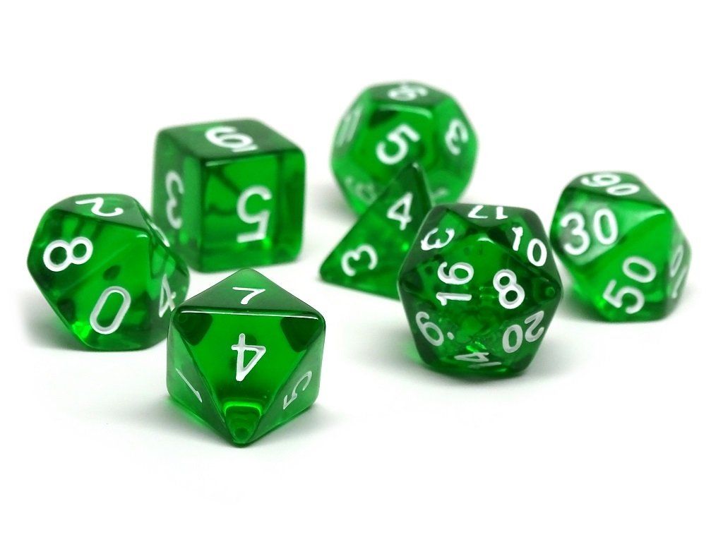 Emerald Green Translucent Dice - 7 Piece Set