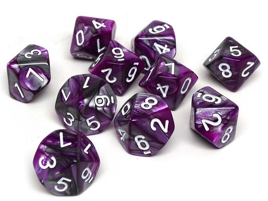Pack D10 - Pack de dix comptes de dés à 10 faces en granit violet et gris