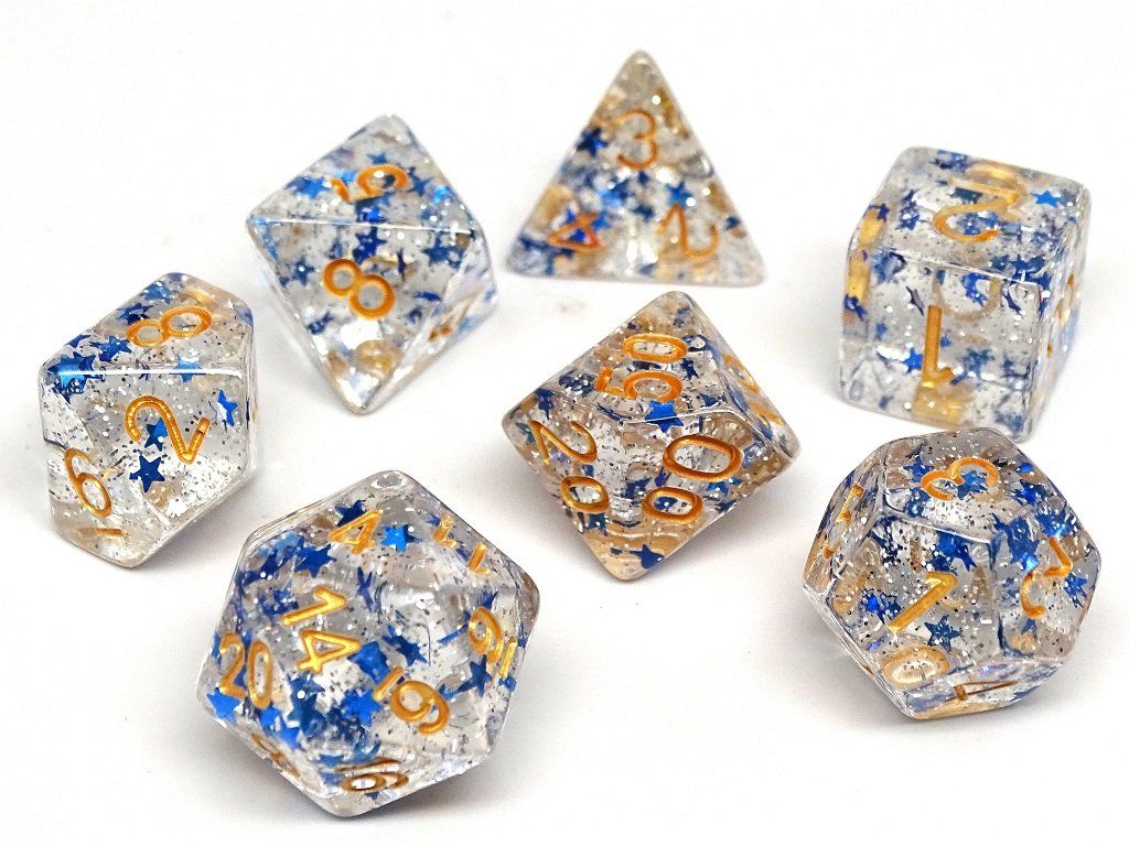 Translucent Starburst with Gold Numbering Dice Collection - 7 Piece Set