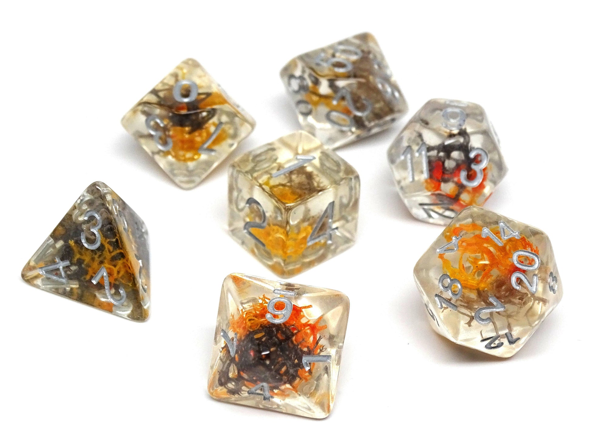 Translucent Neuron Brown and Amber Dice Collection - 7 Piece Set