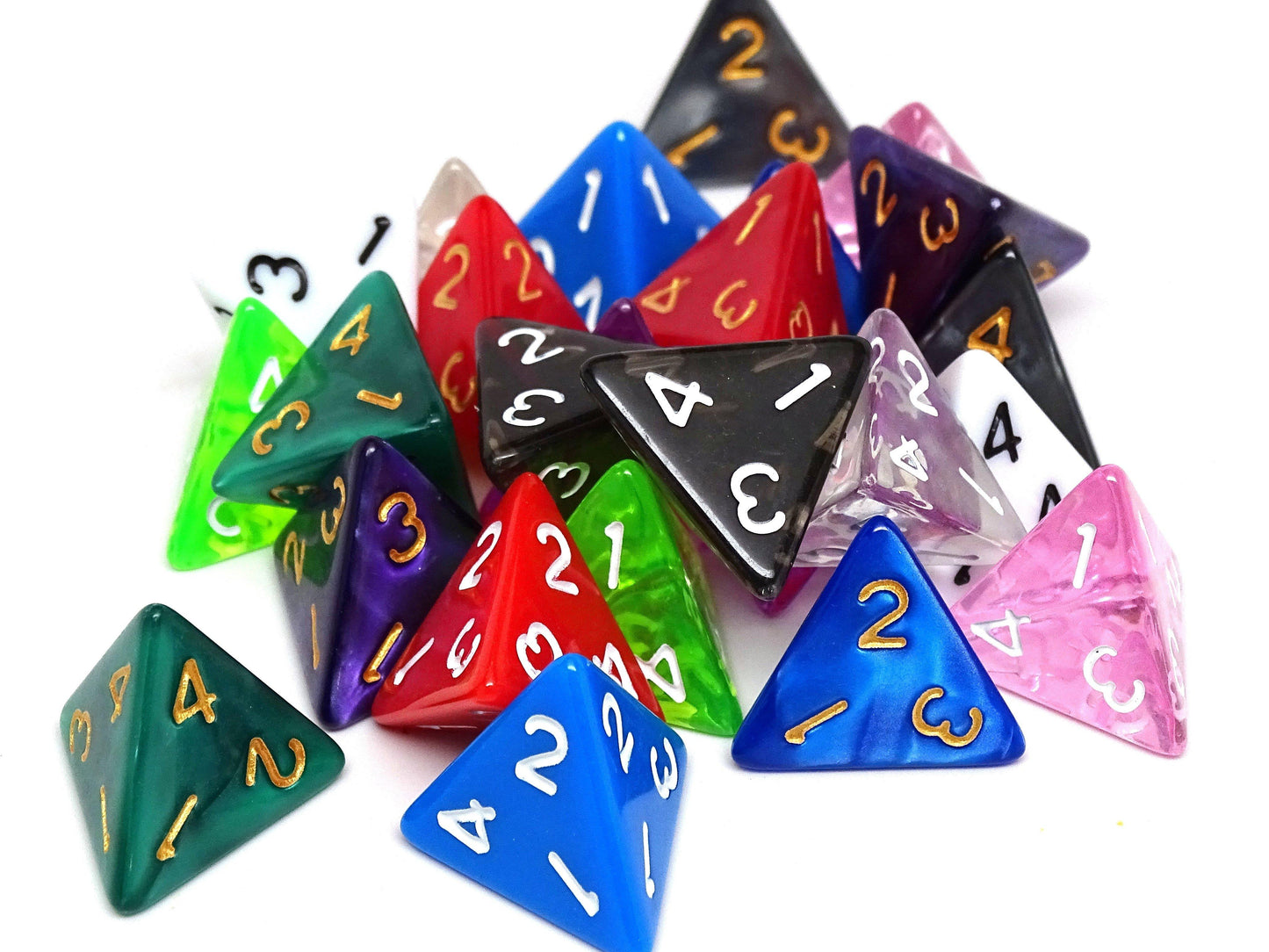 Bulk 4 Sided Dice | 25 Count | Assorted | Multi Colored | D4s