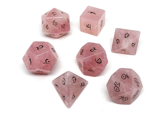 Colección de dados de piedra - Cuarzo rosa - Fuente Elvenkind