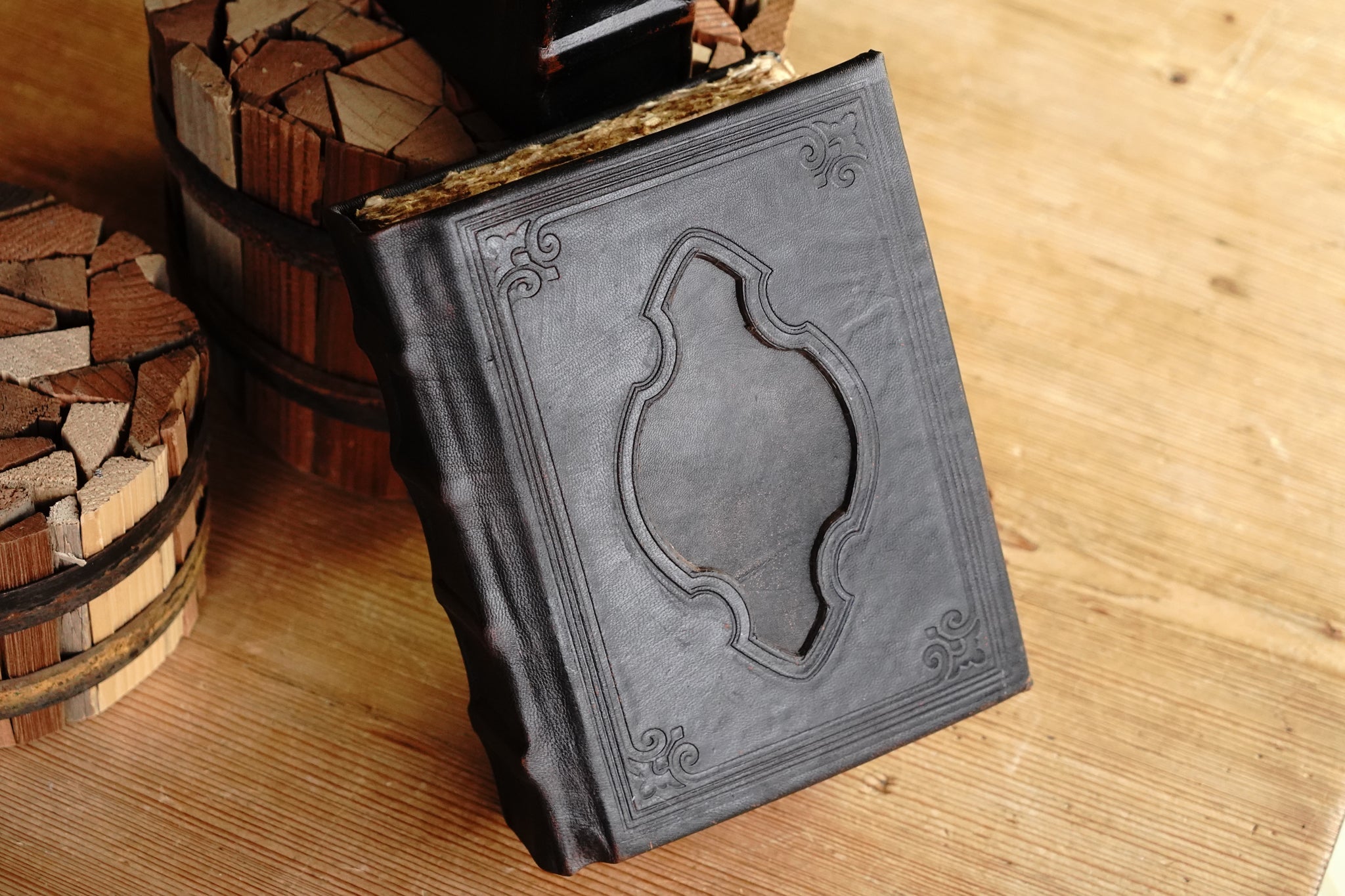 Hardback Leather Journal with Antique Deckle Edged Paper and Raised Cord Spine