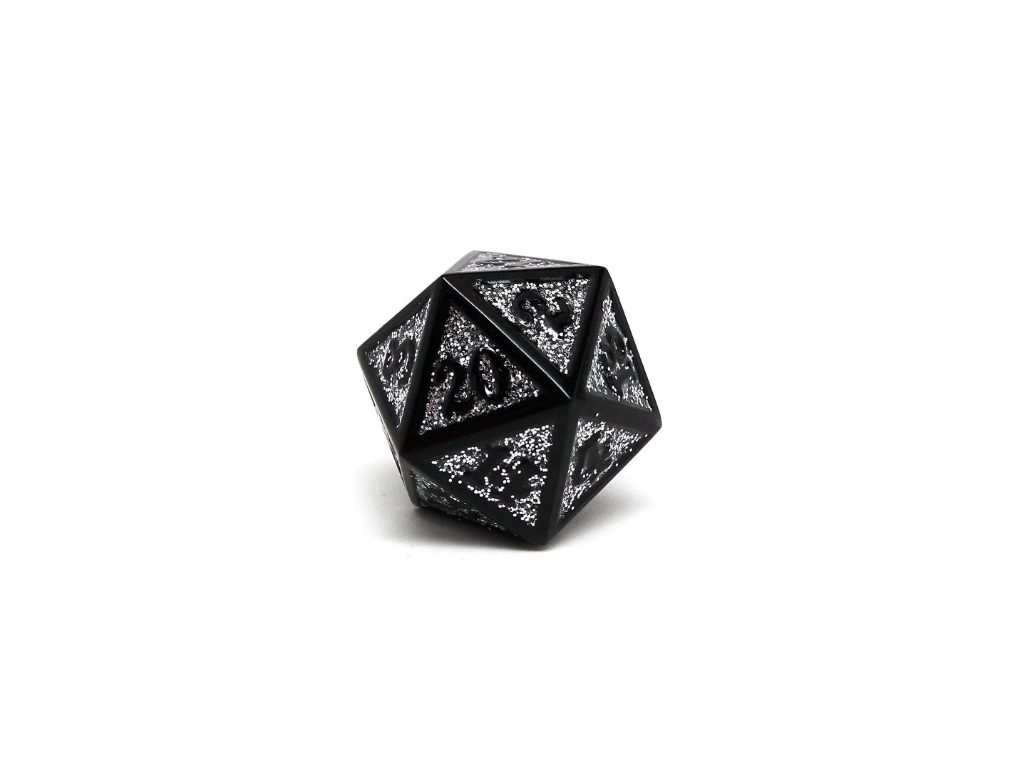 Heroic Dice of Metallic Luster - Single D20 Dice - Silver with Black Font