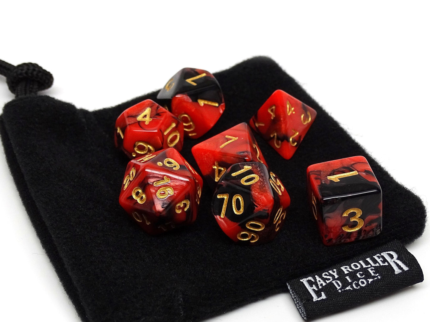 Black & Red Swirl 7 Piece Dice Set