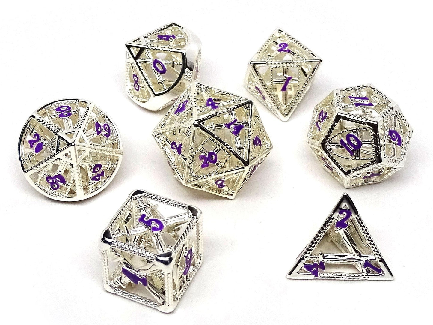 Dés creux de rétribution divine - Argent avec police violette